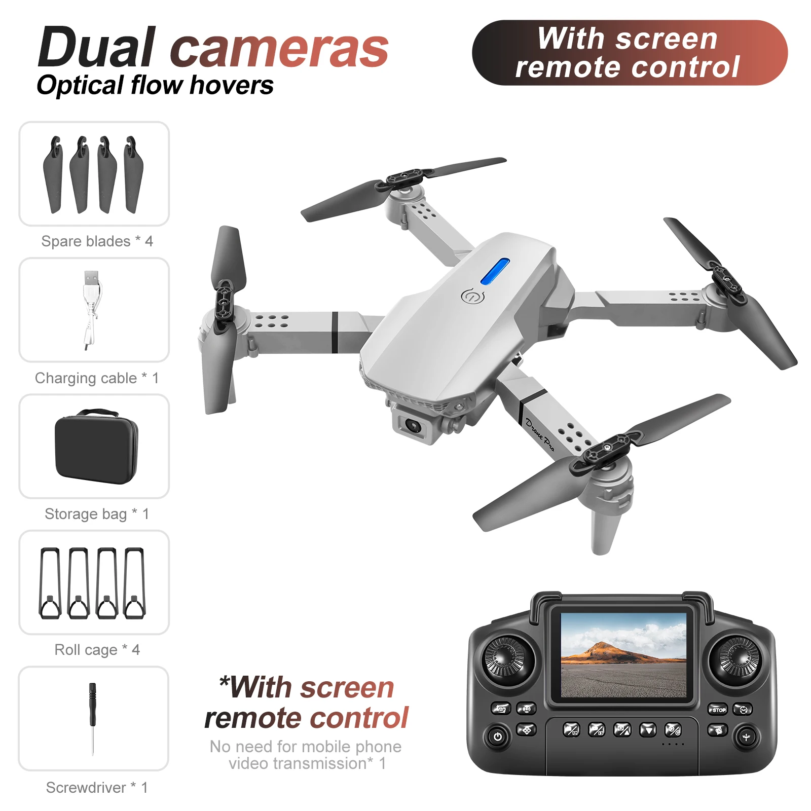 Nieuwste E88 E99D Schermbestuurde verlichting Mini Drone 4K 2 camera Optische stroom Afstandsbediening Vliegtuigen Mavic Air 2