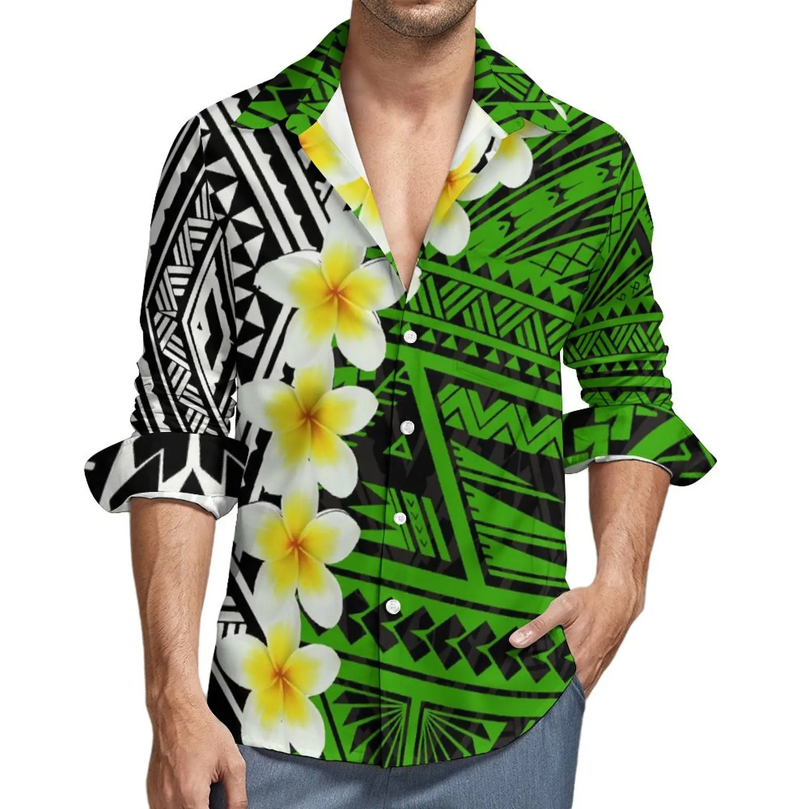 Custom V-Neck Long Sleeve Dress For Women Sexy Slim-Fit Slit Skirt And Hawaiian Aloha Shirt For Men Polynesian Islands
