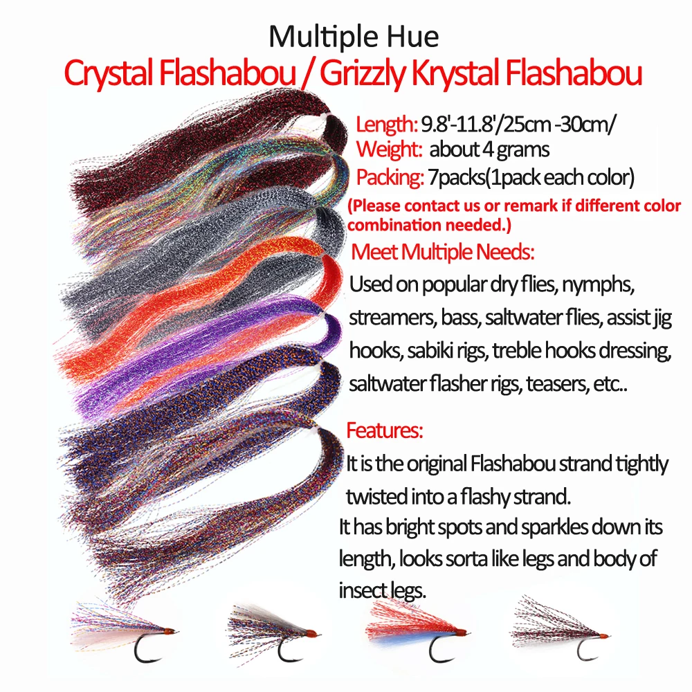 Wifreo 7 paczek Hue Crystal Flashabou Fly Fishing wiązanie Grizzly Krystal Flashabou dla Assist Jig Hook słonowodne Flasher Rigs Flies