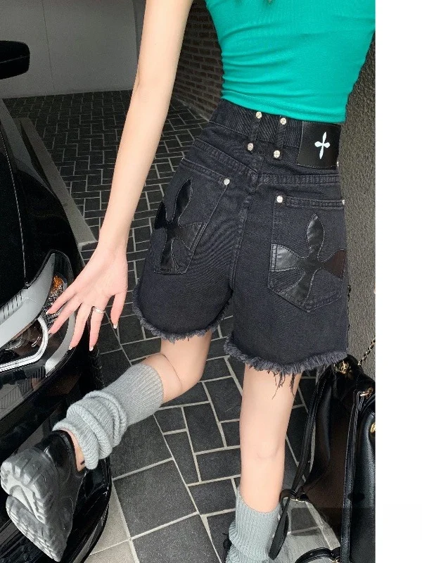 

High Waist Wide Leg Short Jeans Women's Summer Thin Large Size Loose Slim A-Line Hot Pants Trendy Deep Color High Waist