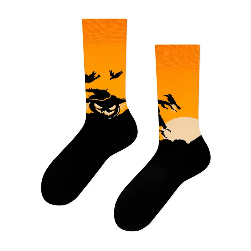 Creative Halloween Funny Unisex Crew Socks Cartoon Pumpkin Skull Men Women Irregular AB Style One Size Novelty Socks Wholesale