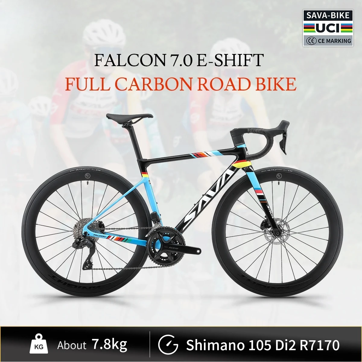 SAVA C7 Racing Team Full Carbon Fiber electronic shifting Road Bike ,24-speed with SHIMAN0 7170 DI2 Kit， UCI Approved