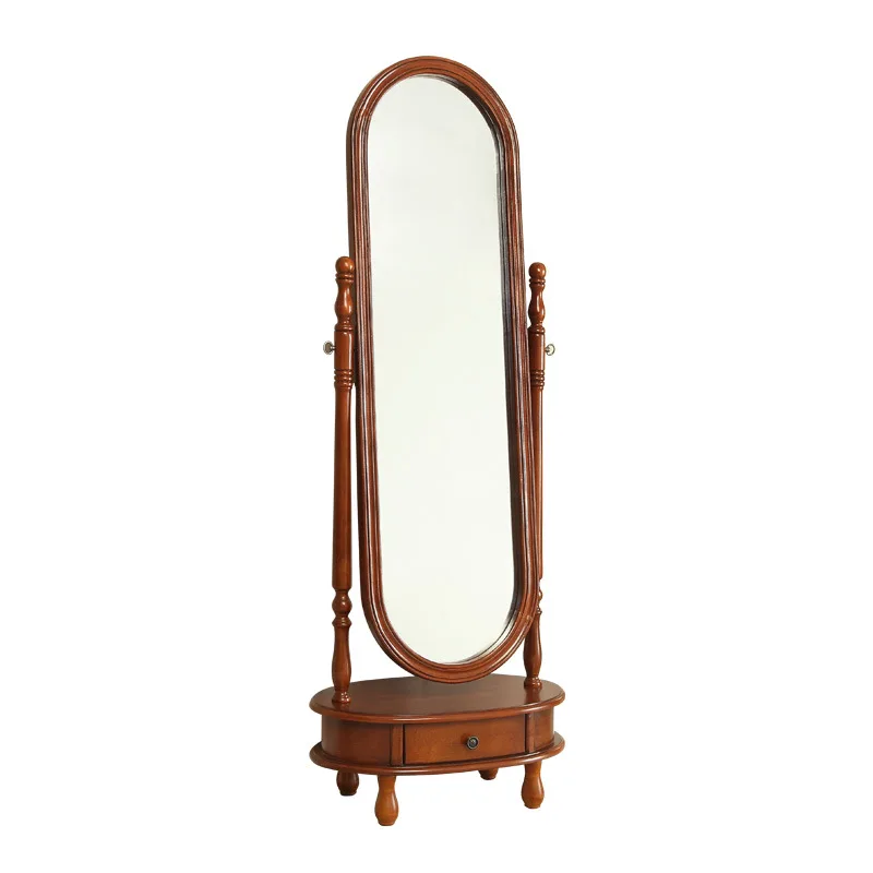 

Solid wood dressing mirror full body girls' bedroom home floor European retro fitting changing makeup