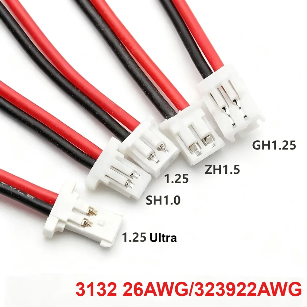 10-100pcs 2Pin MX1.25 Ultra-thin/SH1.0/XH/XHB2.54/HY/PH2.0/ZH1.5 Single End Silicone 10/20CM High-temp Resistant Terminal Wire
