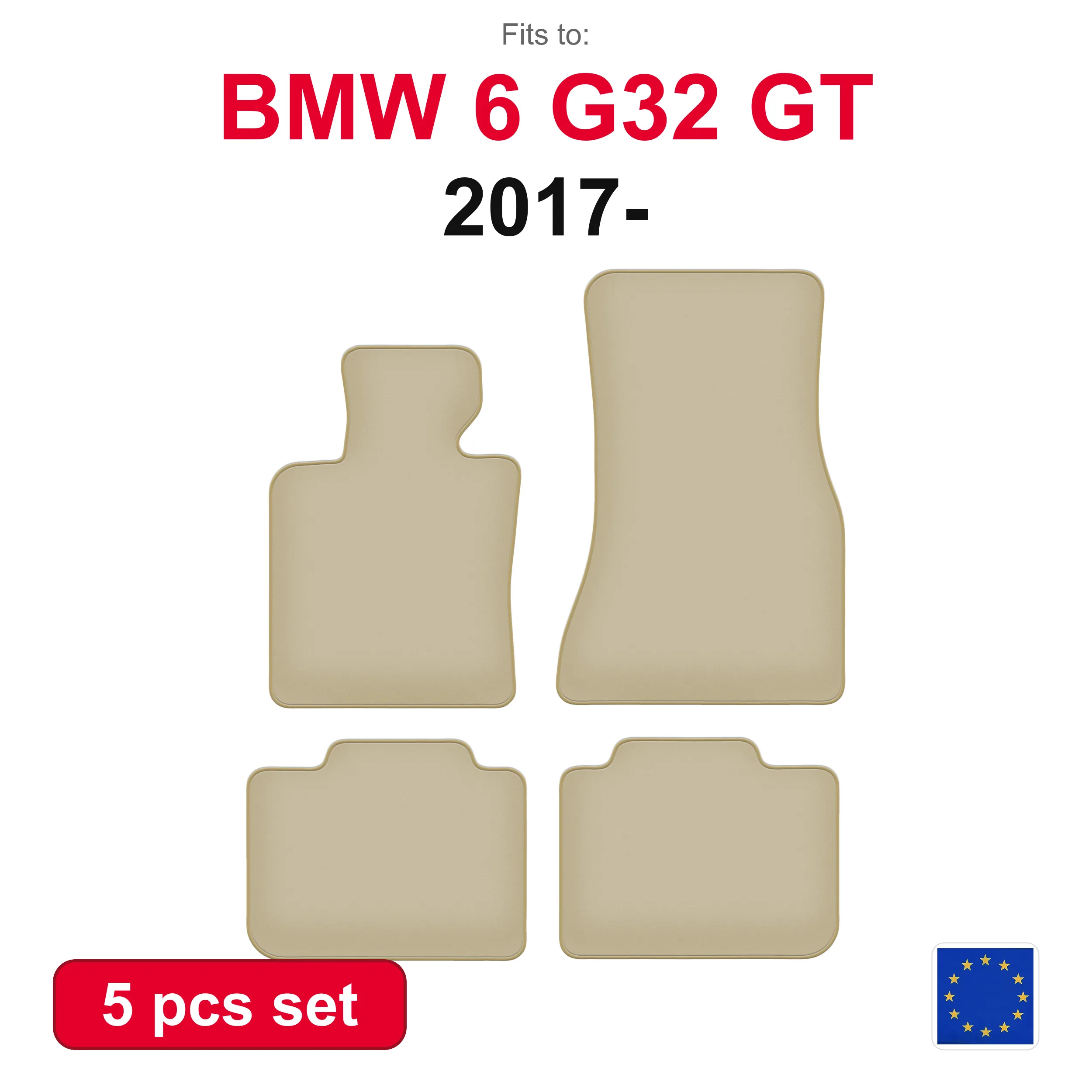 PREMIUM Velour-Autofußmatten für BMW 6 G32 GT Gran Turismo (2017-) -beige Passform (5-teilig) passgenaues Autofußmatten-Set