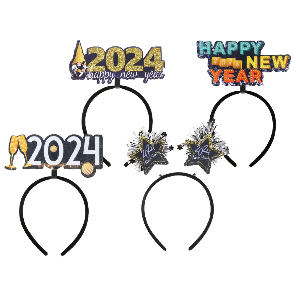 4 Pcs 2024 New Year Headband Hair Bands Headdress Goblet Party Hairband Cloth Plastic Favors Accessory