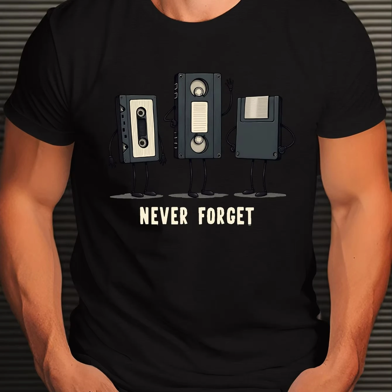 خمر وسائل الإعلام الجرافيك التجعيد الملمس تي شيرت رجالي ريترو كاسيت VHS تصميم عادية كم قصير الجولة الرقبة المحملة الرجال الملابس #2