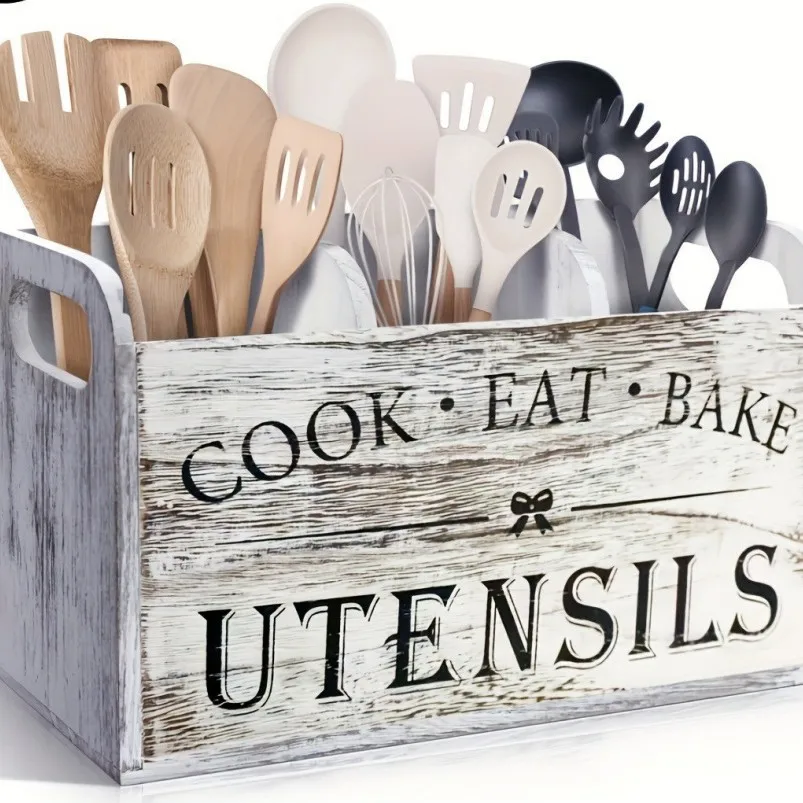 

Wooden Old Storage Box, Kitchen Tableware Chopsticks and Spoons Sorting Box, Portable Western Restaurant Knife and Fork