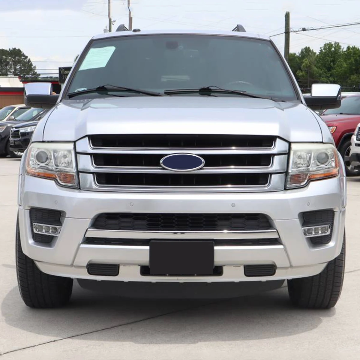 Front Grill Assembly Replace For Ford Expedition 2015 2016 2017 Front Bumper Cover Molding Upper Grille UX Ingot Silver Magickit