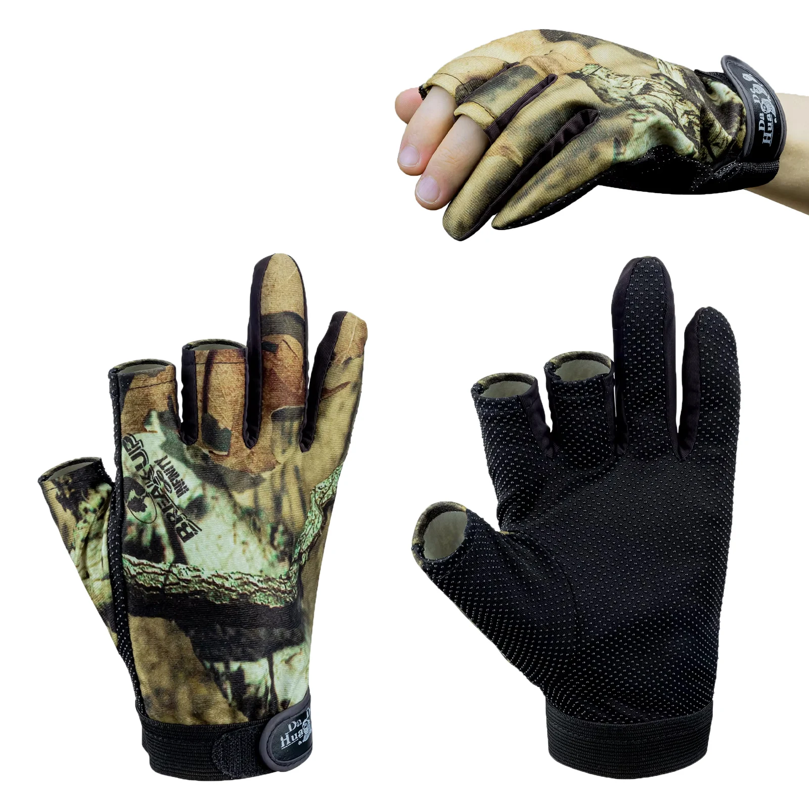 1 pair 3 Fingers Cut Fishing Gloves Men Summer Breathable Anti-Slip Camouflage Gloves Outdoor Camping Cycling Hunting Glove