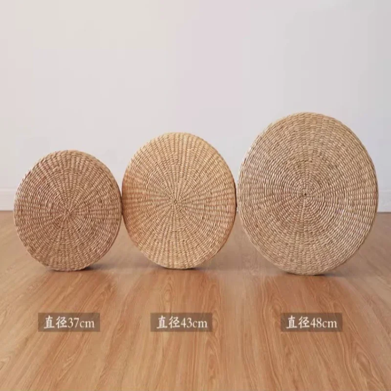 Zen Straw Meditation Cushion Round Thickened Kneeling Pad Tatami Rattan Tea Ceremony Floor Cushion for Home Worship & Prayer