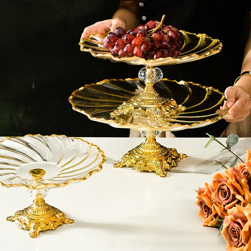 Luxury Tray Fruit Dinner Glass Plates Bread Snack Display Decorative Trays Pastry Cake Pretty Bowl Sweet Home Table Decoration