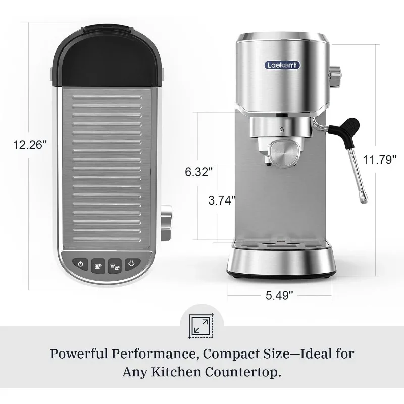Эспрессо-машина Laekerrt, 20 бар с паровой палочкой для вспенивания молока, компактная кофеварка, съемный резервуар для воды на 34 унции для капучино, латте