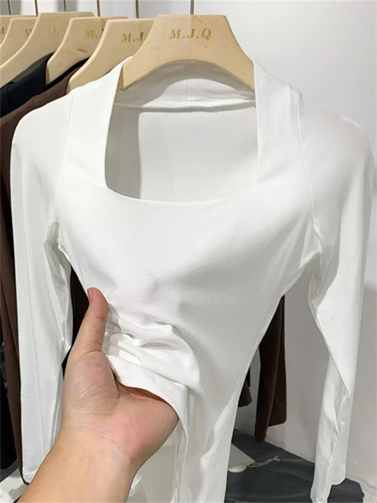 T Shirt Women Elasticity T-Shirt Summer Tee Woman Clothes Spring Top Sexy Slim Tshirt Female Skinny Cotton Long Sleeve Crop Tops