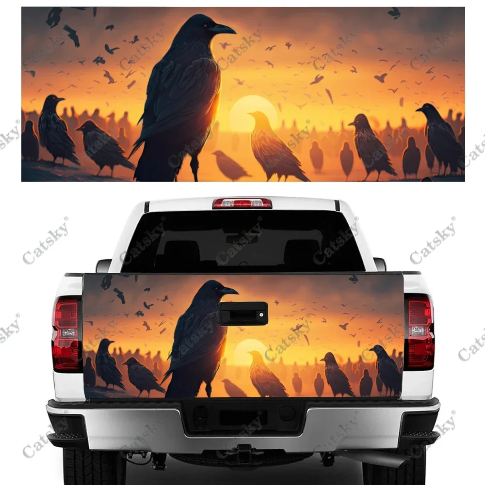 Ominous Raven Perched on Branch Truck Tailgate Wrap Professional Grade Material Universal Fit for Full Size Trucks Weatherproof