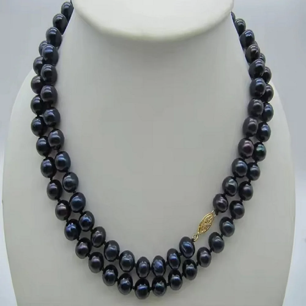 Natural Pearl Necklace AAA 9-10mm Tahiti Black Pearl Necklace 14K Yellow Buckle 16-36 inch