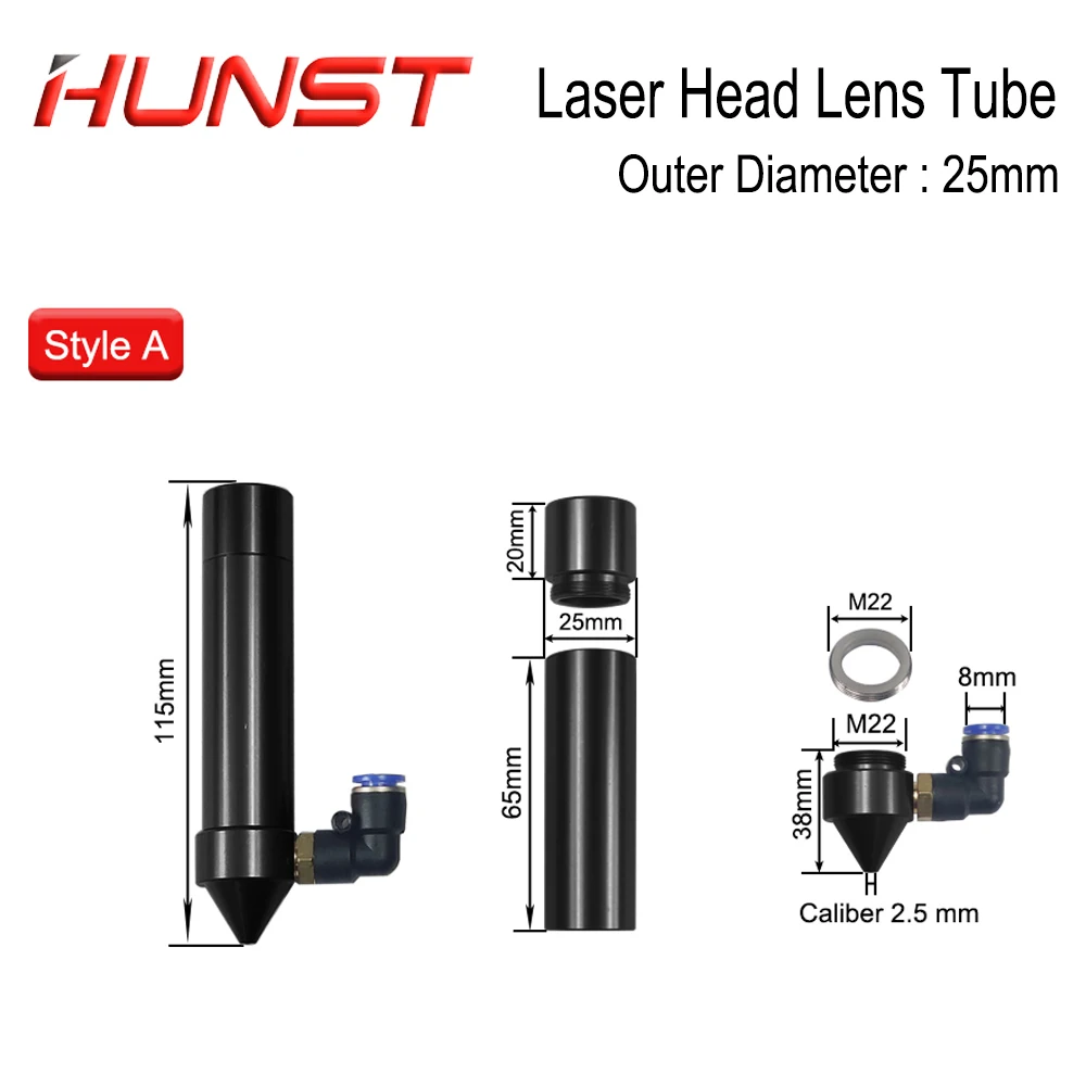 HUNST CO2 Laser Head Lens Tube Air Nozzle For Laser Output Lens Diameter 20mm Focal Length 50.8/63.5mm Engraving Cutting Machine