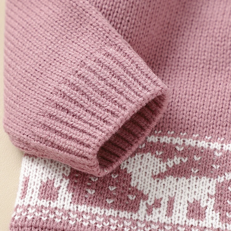 Autumn Knitted Suit Baby Girl Suit Knitted Cute Deer Pattern Warm Tops +Knitted Trousers Hat 3 Pcs Suit Children\'s Clothing Suit