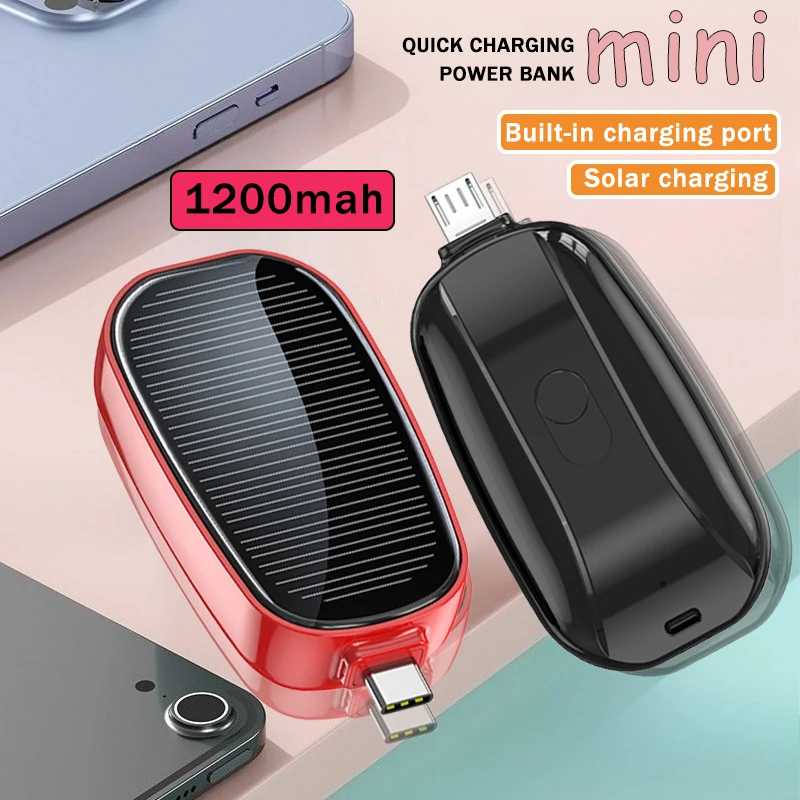 

Solar Power Bank Мини-брелок Портативное зарядное устройство 1200 мАч Открытый кемпинг Внешняя батарея Emergent Power Cargador Портативный 보조배터리