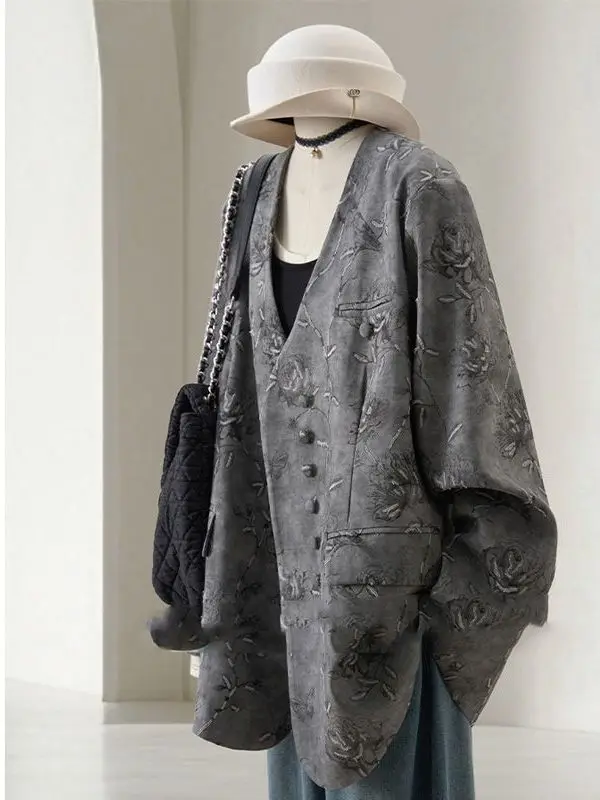 

Extra Large Size 300 Pounds Fashionable Retro Embroidered Suit Jacket Women's Stylish European Style Jacket Top Autumn Season