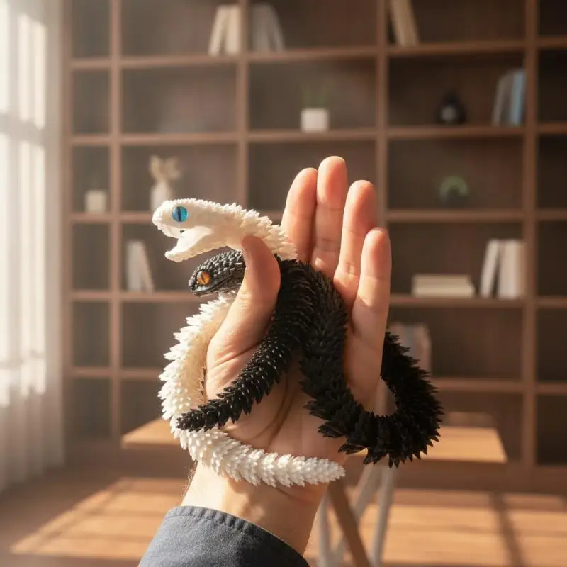 3D Printed Articulated Snake Toy Realistic Creative Sensory Fidget Figurine Desktop Decor for Office Stress Relief Kids Gift