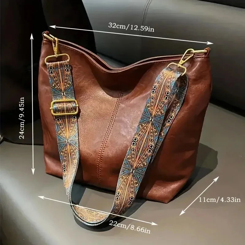 New high-end texture retro handbag bucket bag for men and women, large capacity crossbody bag image 2