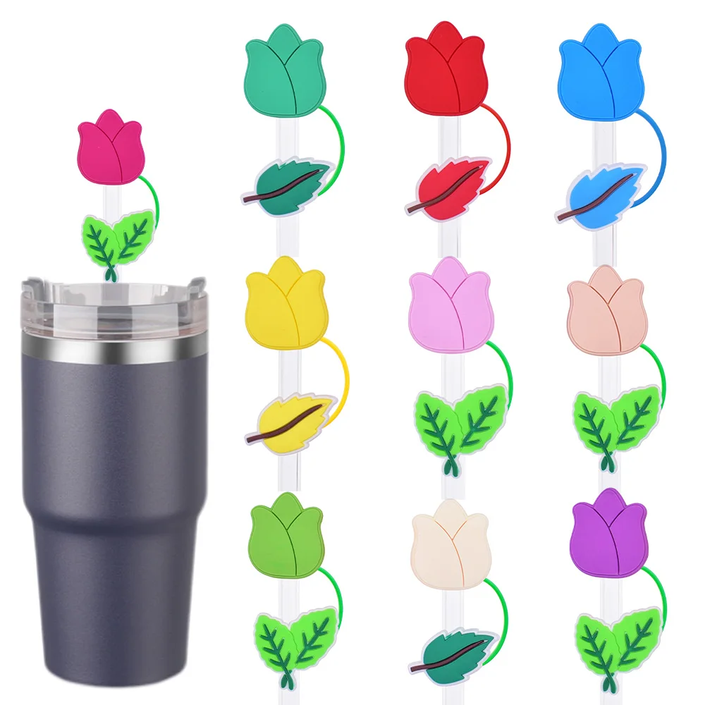 

1-10pcs New tulip Straw Cover Cap 10MM Drink Straw Plug Reusable Splash Proof Fit Cup Accessories Straw Cap Charms Pendant Gift