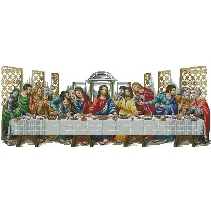 Amishop Top Quality Religion Religious Cross Stitch Kit The Last Supper Dinner Judas Priest And His Disciples