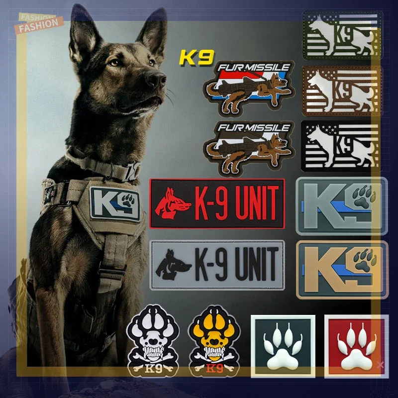 Hook and Loop Patch PVC K9 Rescue Service Dog Military Dog Badge Luminous Tactical Backpack Stick Clothing Reflective Armband3D