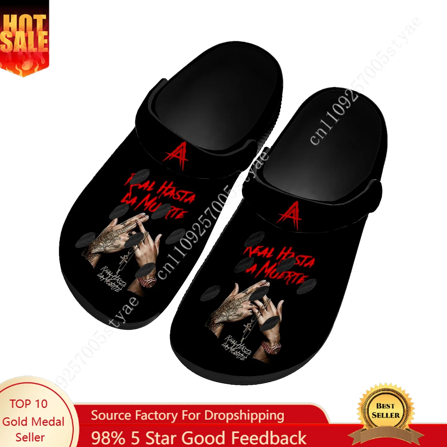 Anuel AA Real Hasta La Muerte Water Shoes Home Garden Clogs Mens Women Sandals Custom Breathable Hole Slippers Black