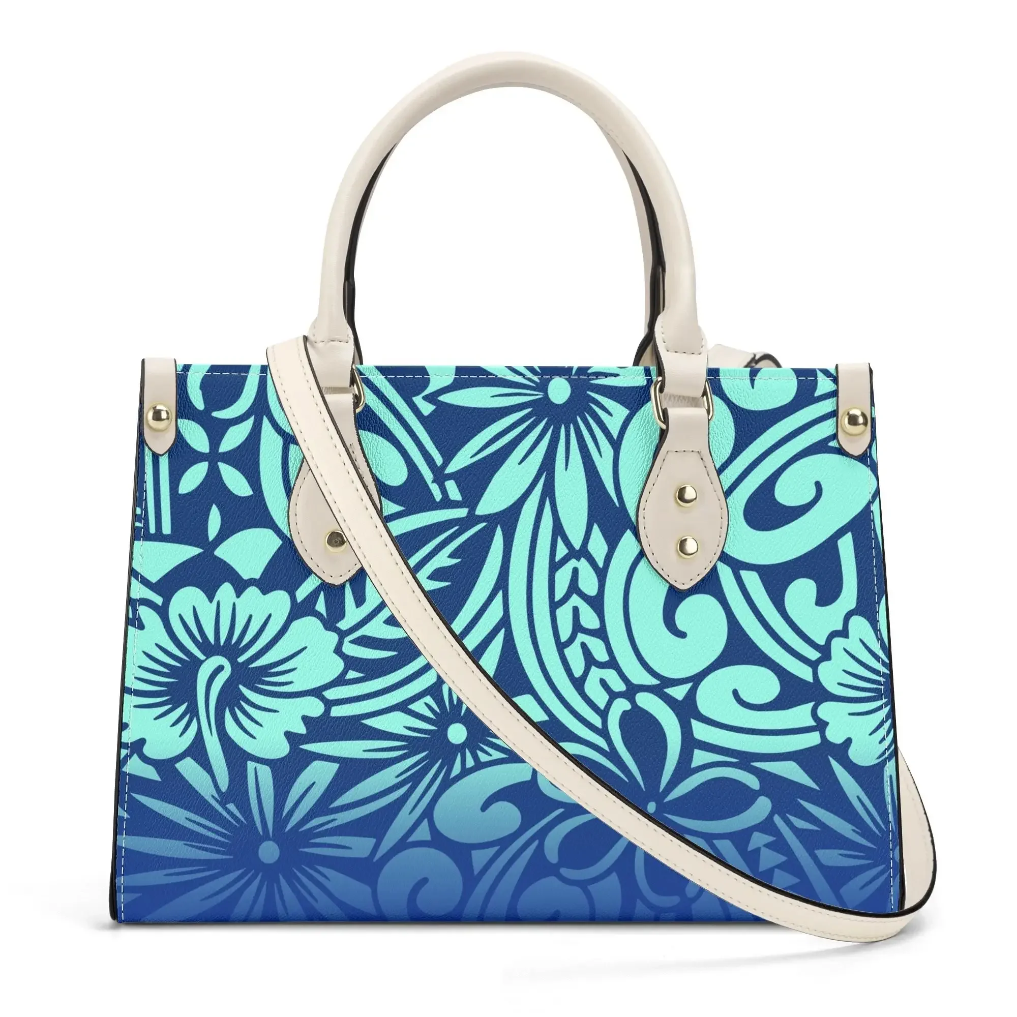 Hot Ladies Large Capacity Pu Handbag Shopping Multi-Functional Storage Crossbody Shoulder Bag Polynesia Fiji Custom Pattern