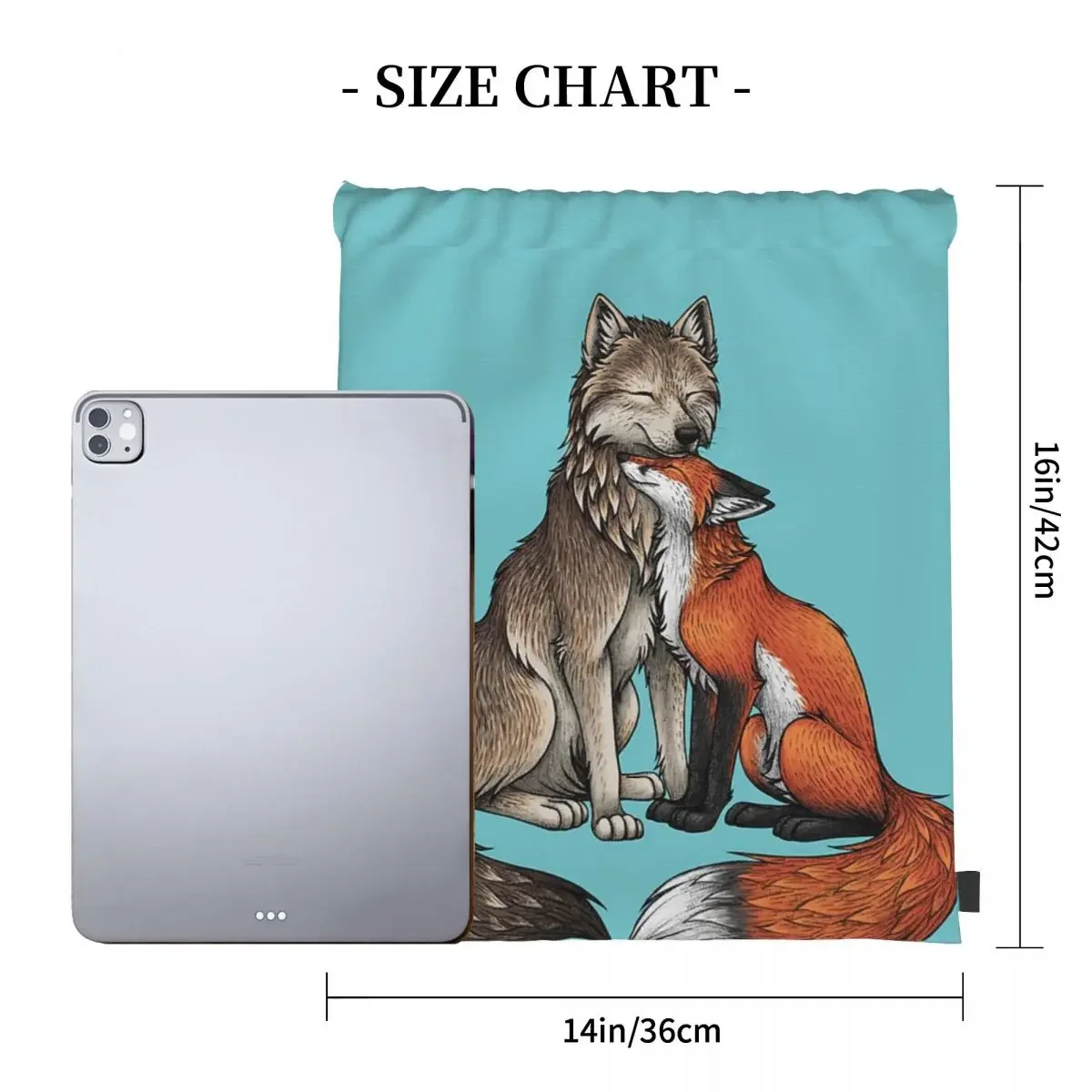 Wolf and Fox Portable Drawstring Malas, Bundle Pocket, Sports Bag, Bookbag para viagens, Mochilas escolares, Moda