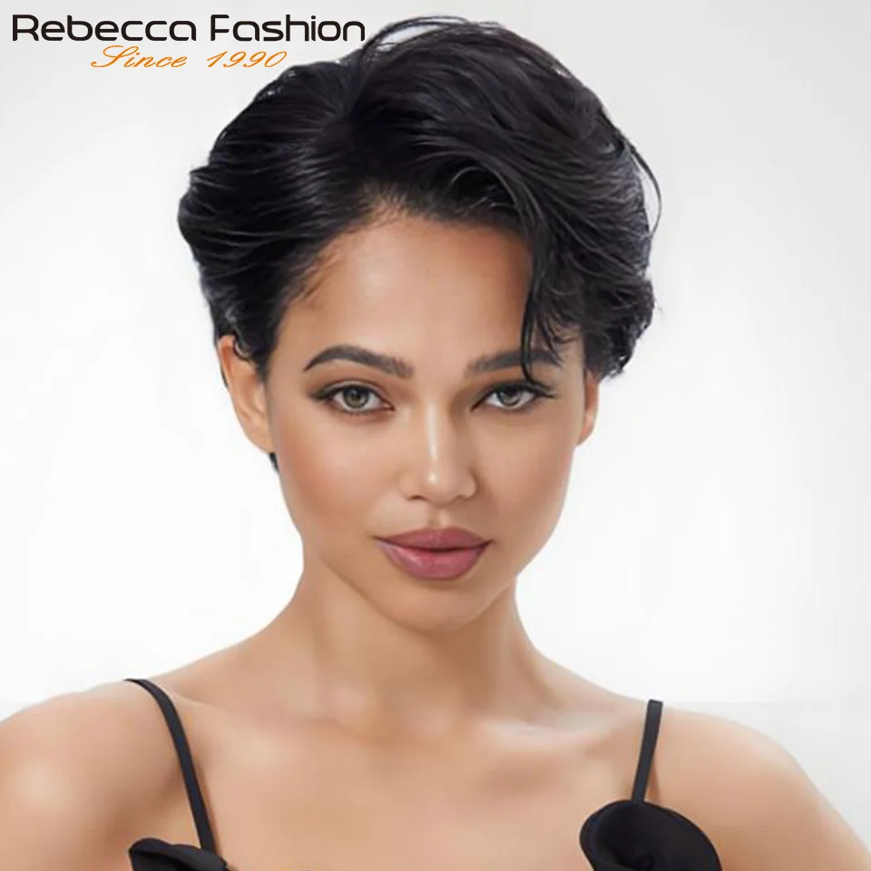 

Rebecca Short Bob Pixie Cut Wig Straight Transparent Lace Front Human Hair Wigs For Women Preplucked Brazilian Hair Wear And Go