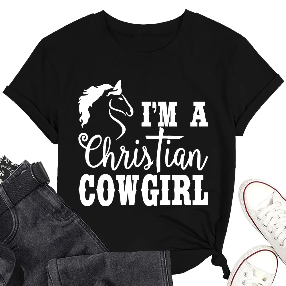 Christian Cow Girl T-shirt Cotton Short Sleeve Tee Casual Shirt Fashionable Clothes