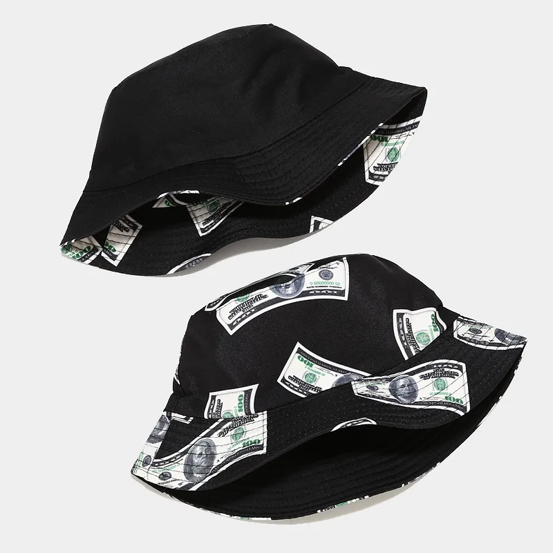 Cross-Border E-Commerce Hot Sale US Dollar Pattern Printing Bucket Hat Men and Women Street Hip-Hop Fashion Sun Hat All-Matching