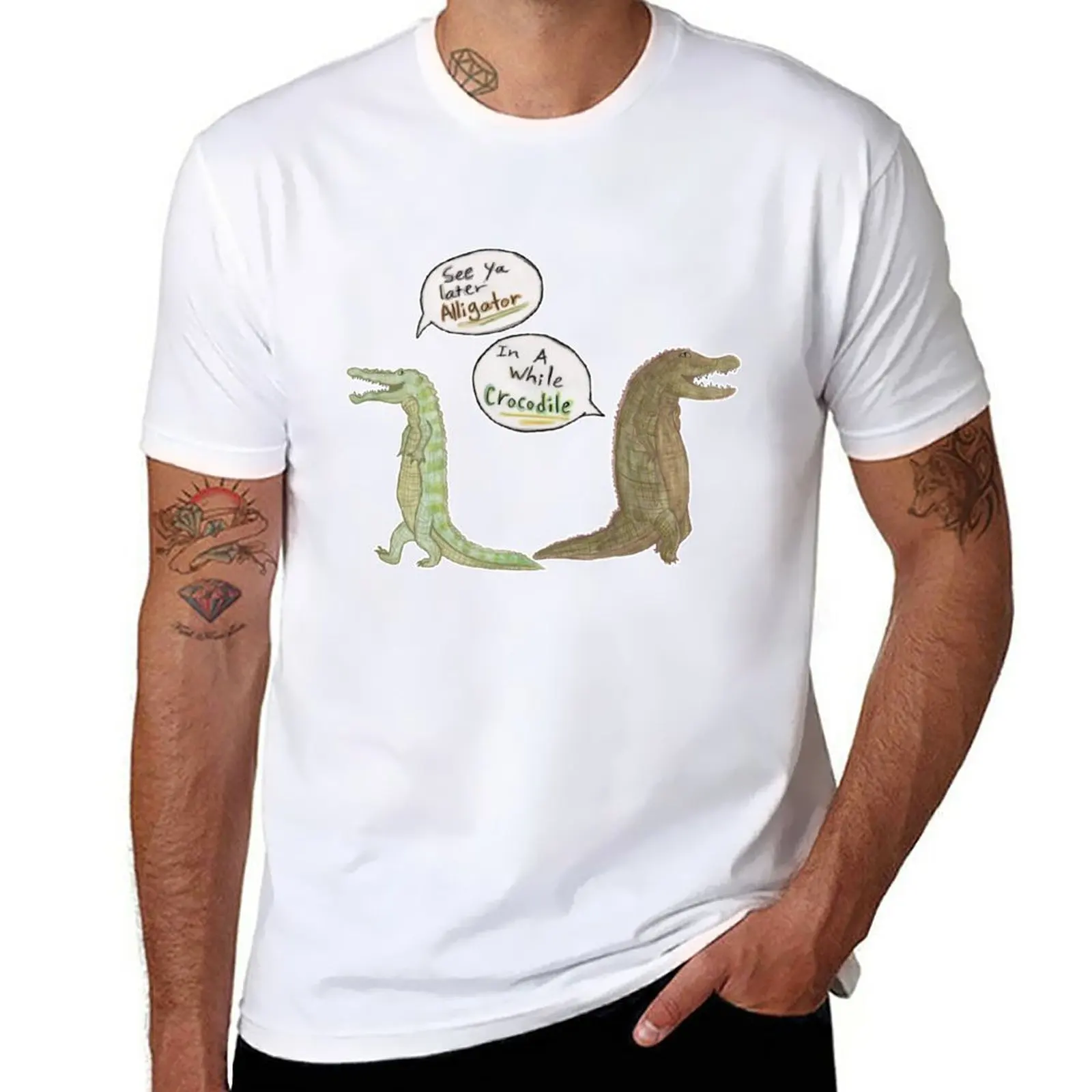 New The Alligator and Crocodile T-Shirt Short t-shirt funny t shirt Aesthetic clothing vintage clothes mens plain t shirts