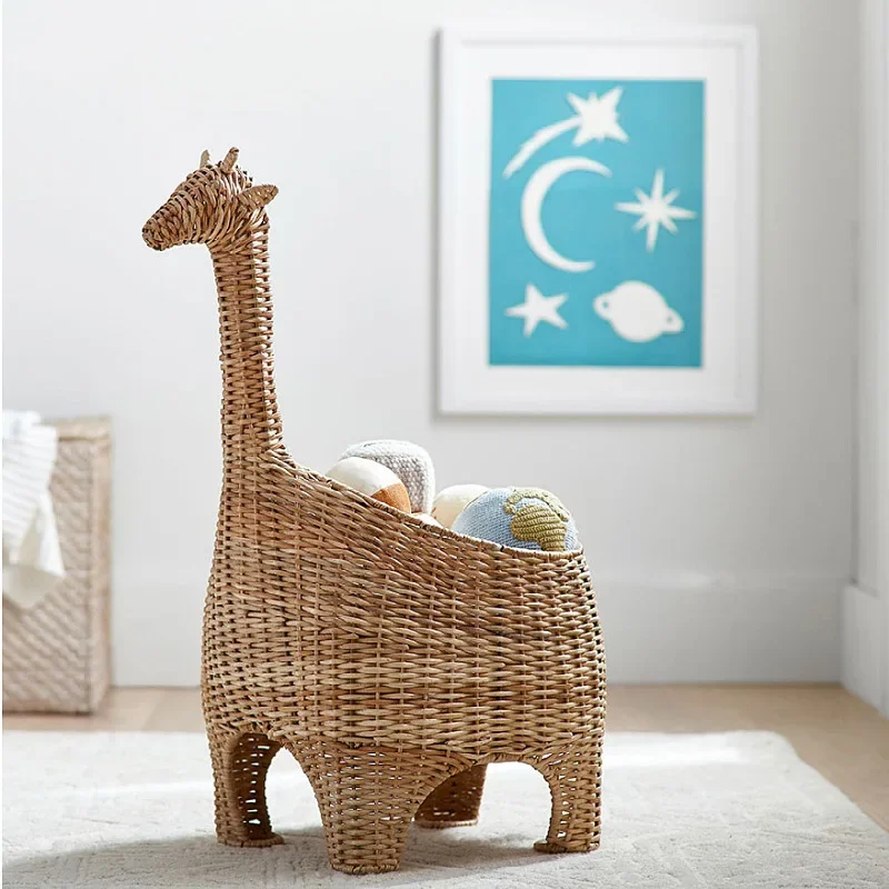 Handwoven ornaments rattan woven with lid cartoon storage basket sundries storage box rattan basket