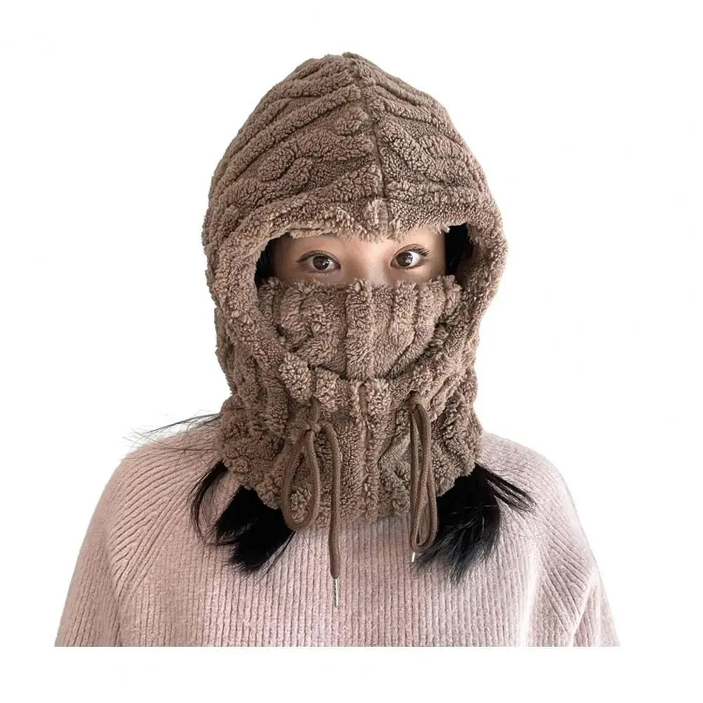 

Solid Color Knit Hat Sherpa Hood Winter Hat Scarf Combo for Men Women Windproof Ski with Ear Protection for Hiking for Ladies