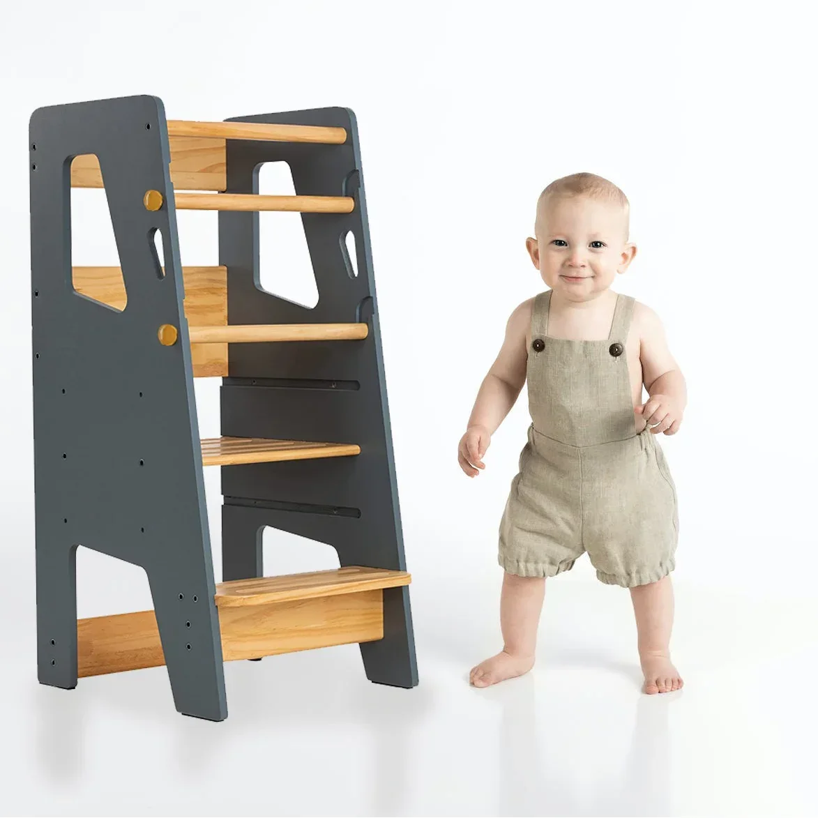 Sgabello pieghevole per bambini con torre di apprendimento per bambini Montessori in legno personalizzato per bagno e cucina