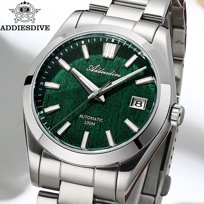

ADDIESDIVE 39mm Luxury Men Watch Sapphire NH35 Luminous Tree Texture Dress Automatic Mechanical Watch New AD2075 Waterproof 100m