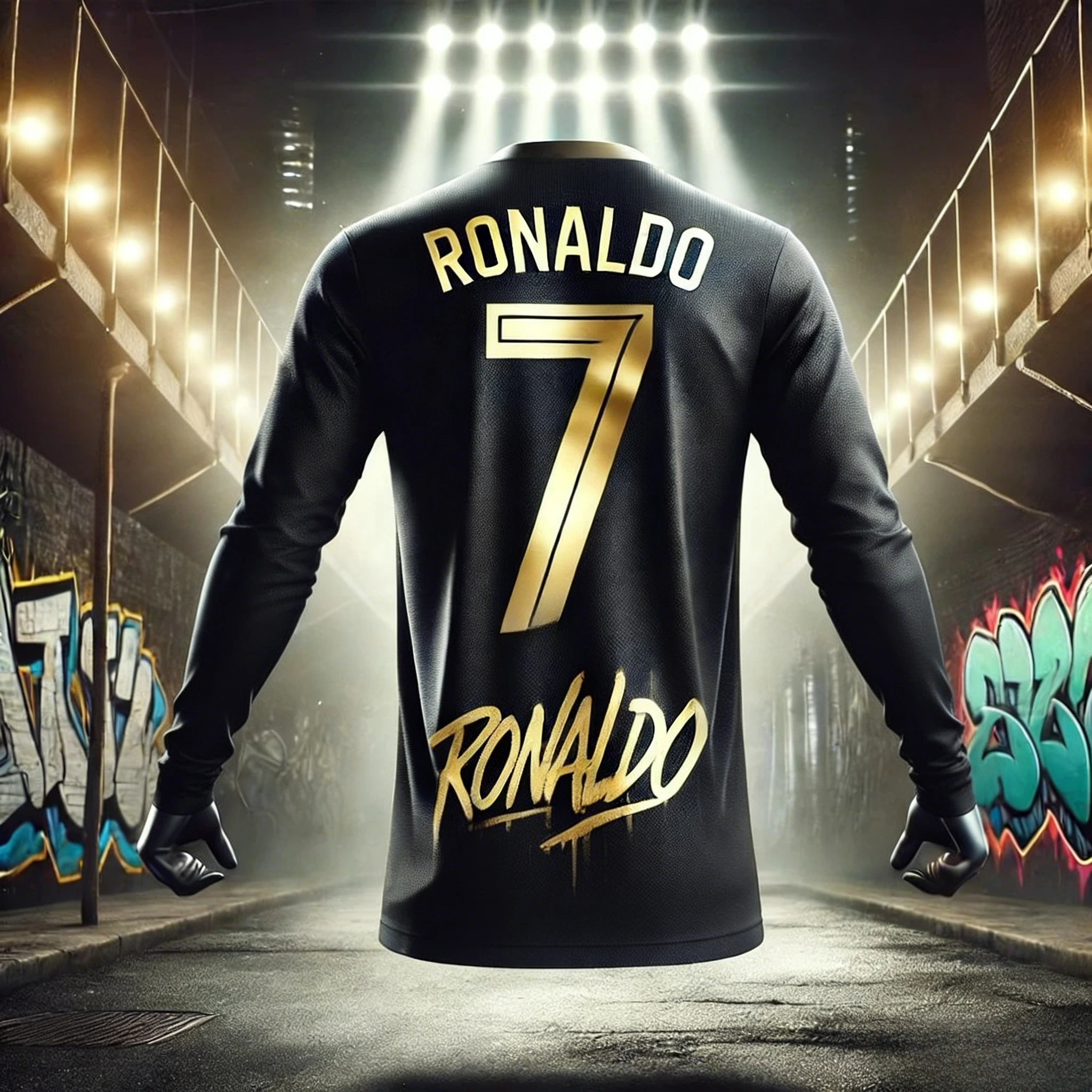 Unisex Quick Dry Long Sleeve T Shirt Men Women Ronaldo No.7 Graffiti 3D Print Tee Breathable Football Sports Athletic Tops