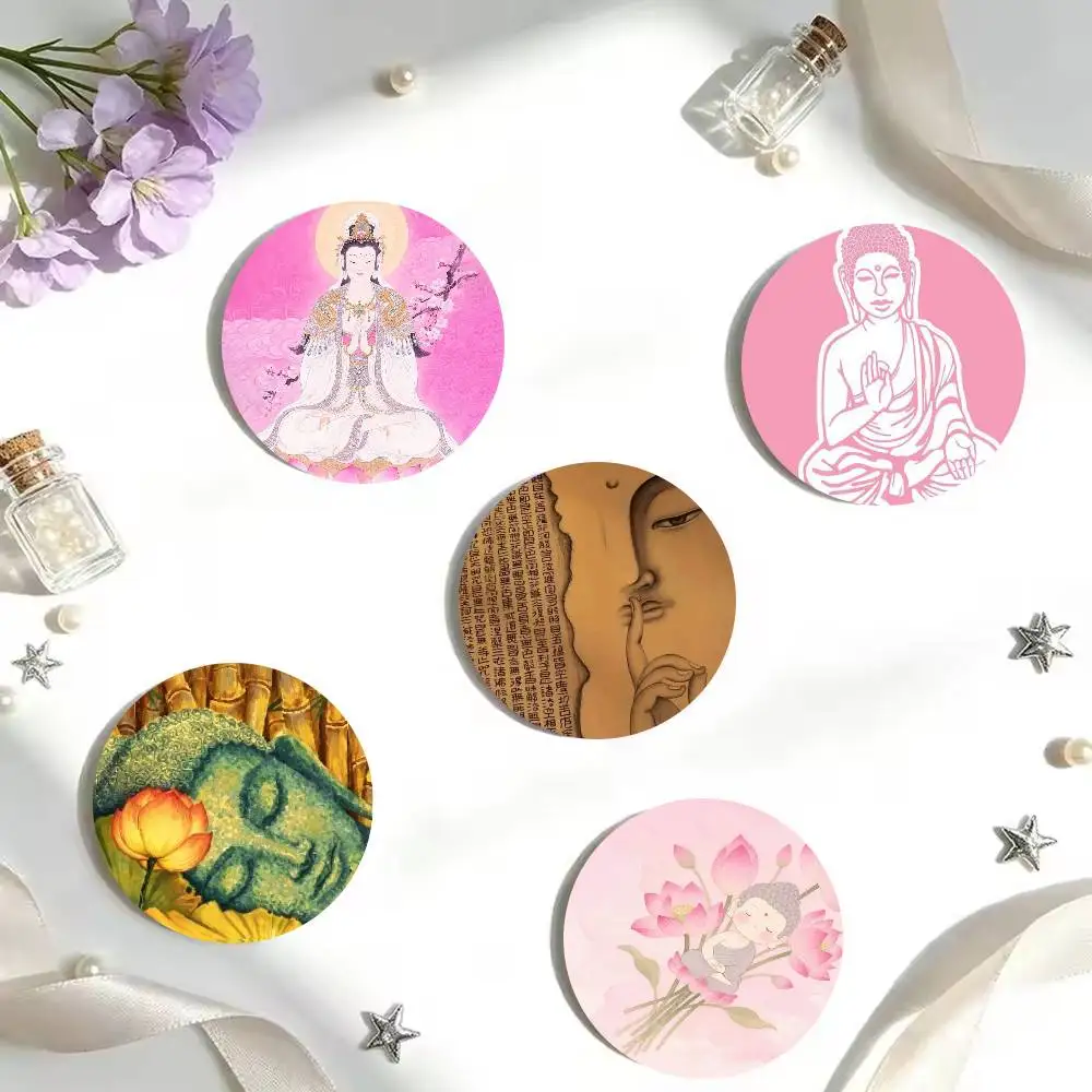 Religious Art Buddha Pattern Badges 25 32 44 58 75 mm Round Cosplay Pin Bag Decor Fans Collect Friends Gifts Brooch Souv