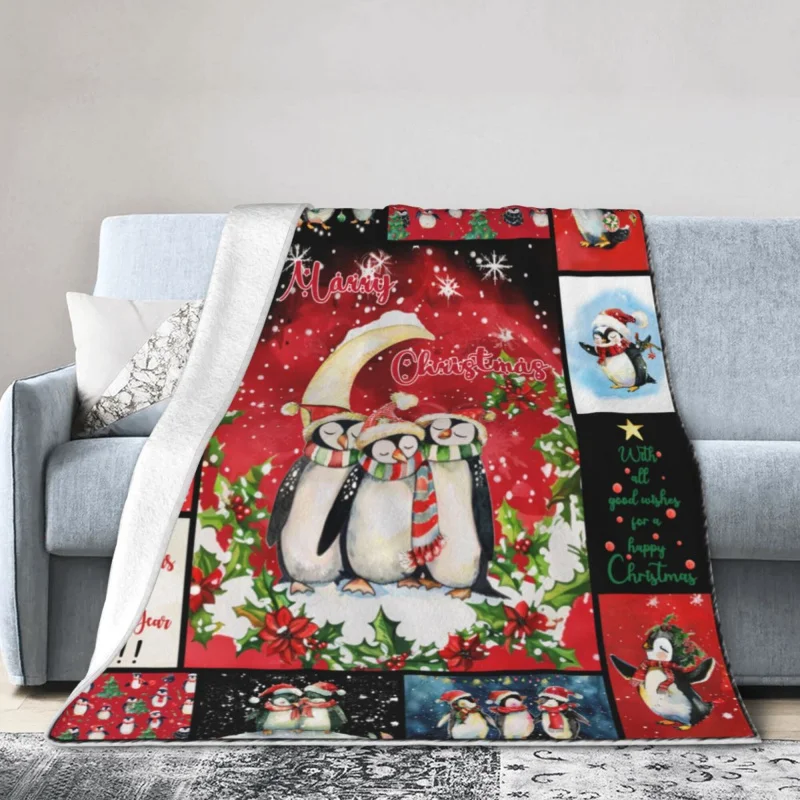 Christmas throw blanket gifts for adults kids, Penguin soft flannel