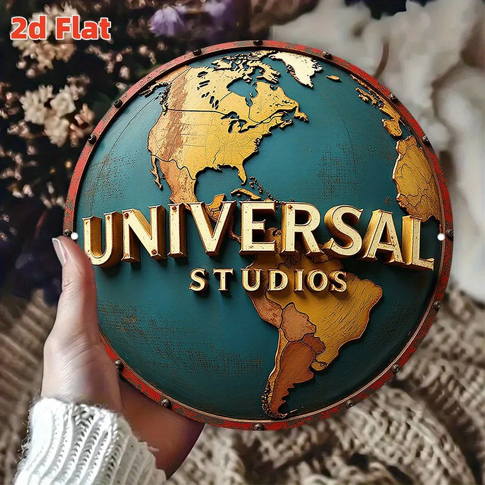 لوحة فنية جدارية معدنية عتيقة بشعار Studios - لافتة من القصدير من الألومنيوم مع تصميم خريطة العالم، ديكور ريفي داخلي/خارجي للمنزل، بار، مقهى-2D