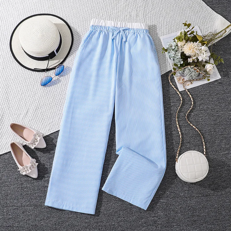 

2024 New Pants for Kids Autumn Trousers Enfant Kids Fashion Striped Blue Loose Pants Baby Girls Harem Pants 18M-8T