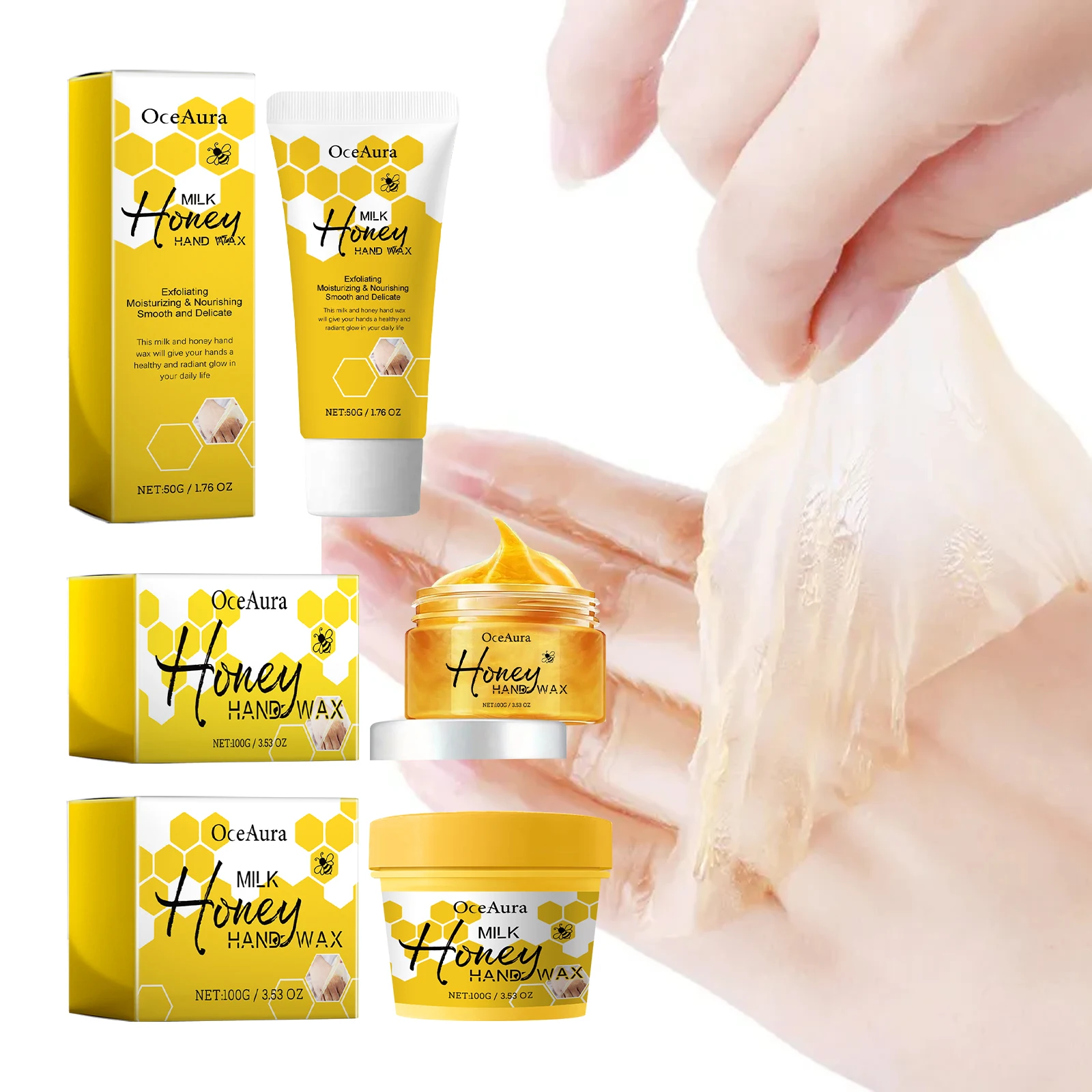 Oceaura Milk Honey Peel Off Hand Wax Mask Moisturizing Exfoliating Nourish Dry Cracked Dull Rough Hands Whiten Hand Repair Mask