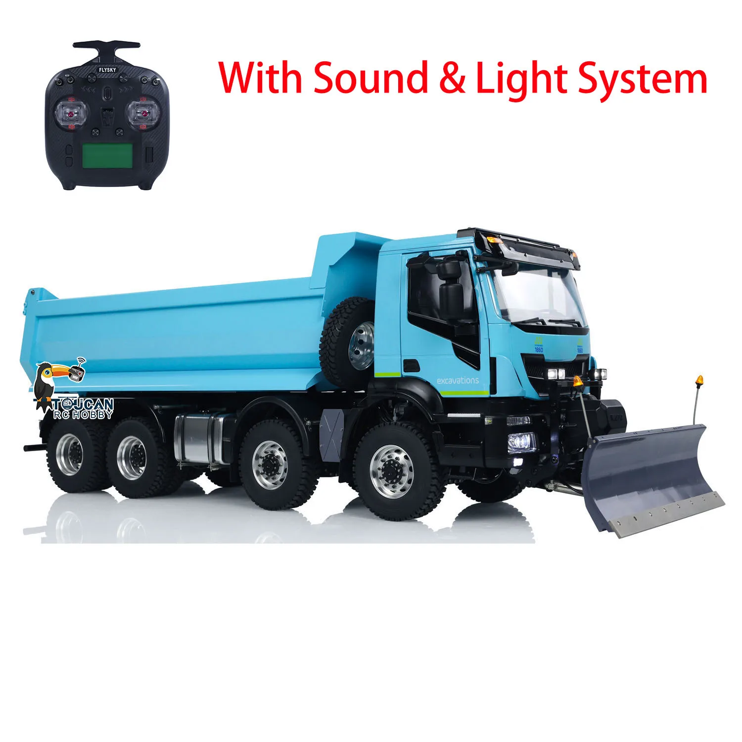 

1/14 Metal Hydraulic RC Dump Truck 8x8 Radio Control Tipper Painted Assembled Cars Sound Light Snow Blade Toys for Boys TH23846