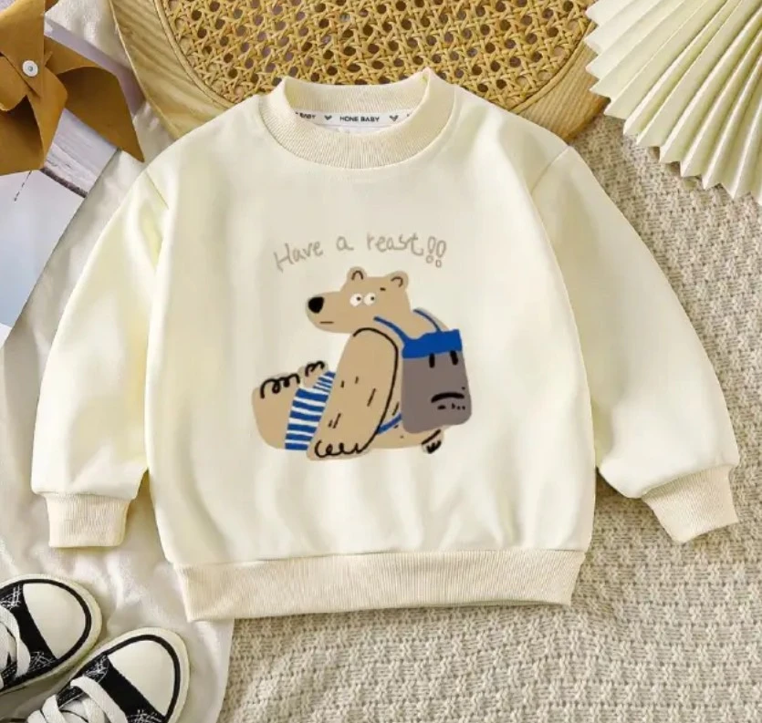 Kids Backpack Bear Graphic Sweatshirt Have A Feast Design Soft Cotton Tops For Boys And Girls Spring Autumn Pullover Kid Costume