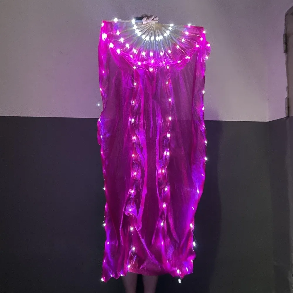 Multi Color Luminous Dance Fan Classical Battery Powered Stage Performance Fan with LED Lights Glowing Long Silk Fan