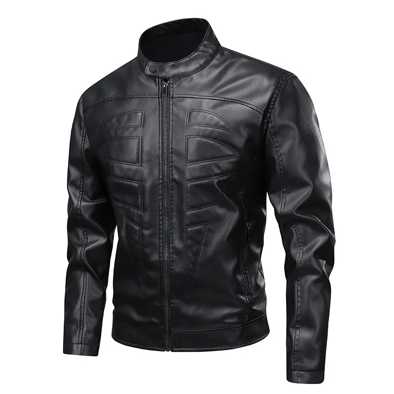 Men's Fashion Faux Leather Biker Jacket Windproof Waterproof Motorcycle Rider Coat Slim Fit Moto Outerwear For Male PU